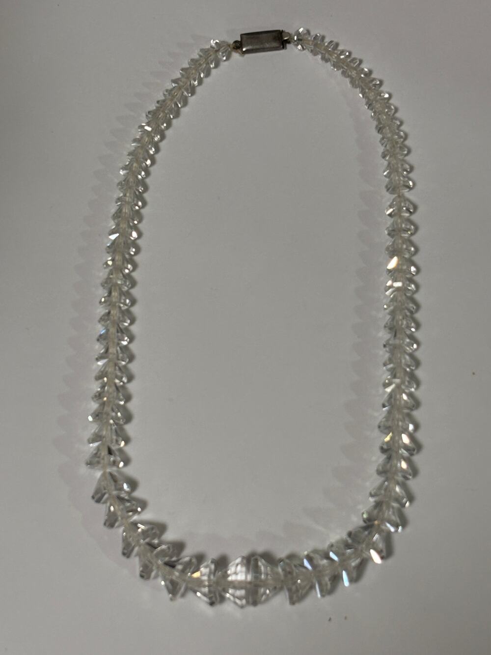 Vintage Antique Art Deco Style Faceted Rock Crystal Beaded Necklace Sterling S